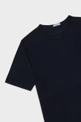 MAGLIA GIROCOLLO IN COTONE ELASTICIZZATO, MANICA CORTA, NAVY.