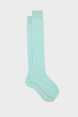 Bresciani Massimo long socks in 100% Pima cotton, not mercerized for superior softness, with a ribbed knit texture and a solid aquamarine color.