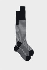 Bresciani Remo long socks in mercerised Egyptian cotton, with a delicate sea breeze pattern, navy white color.