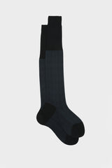 Bresciani Silvio socks in mercerised Egyptian cotton, with a blue and bluette Prince of Wales jacquard pattern.