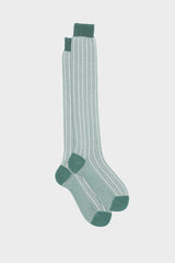 Bresciani Simone socks in mercerised Egyptian cotton, with a white and mint macro pinstripe pattern.