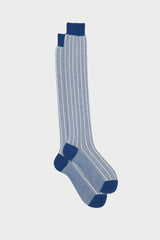Bresciani Simone socks in mercerised Egyptian cotton, with a white and ocean macro pinstripe pattern.