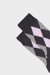 SOCKS CARLA. WOMEN'S COLLECTION, WOOL ARGYLE, GREY LILAC.