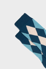 SOCKS CARLA. WOMEN'S COLLECTION, WOOL ARGYLE, BLUE LIGHT- BLUE-CREAM.