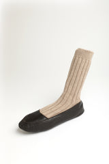 SLIPPERS.CASHMERE, PELLE, BEIGE.