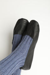 SLIPPERS.CASHMERE, PELLE, BLUE.