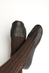 SLIPPERS.CASHMERE, LEATHER, BROWN.