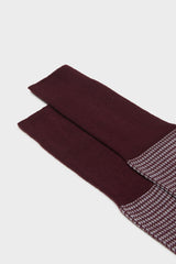 SOCKS CARLO. PIED DE POULE, 80% WOOL 20% POLYAMIDE, BURGUNDY-SILVER.