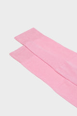 Close-up of the ribbed cuff on Bresciani Lorenzo socks, in a solid pink color.