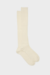 Bresciani 'Lupo' long socks in a soft ivory wool blend, featuring a classic ribbed knit.