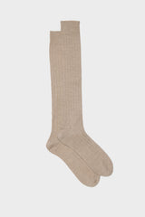 Bresciani 'Lupo' long socks in a soft brown wool blend, featuring a classic ribbed knit.