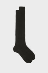 Bresciani Cesare socks in extrafine mercerised Egyptian cotton, in a solid black color with ribbed knit texture.