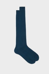 Bresciani Cesare socks in extrafine mercerised Egyptian cotton, in a solid blue color with ribbed knit texture.