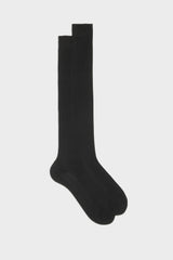 Bresciani Cesare socks in extrafine mercerised Egyptian cotton, in a solid charcoal color with ribbed knit texture.