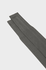 Close-up of the ribbed cuff on Bresciani Cesare socks, highlighting the high cuff and solid medium grey color.