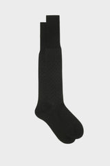 Bresciani Fabio long socks in extrafine mercerised Egyptian cotton, with an black pindot pattern.
