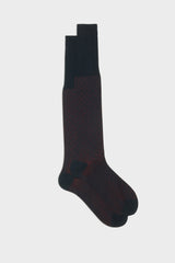 Bresciani Fabio long socks in extrafine mercerised Egyptian cotton, with a navy red pindot pattern.