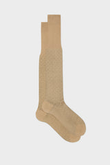 Bresciani Fabio long socks in extrafine mercerised Egyptian cotton, with a tan pindot pattern.