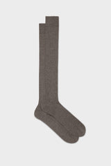 A pair of Bresciani 'Lupo' long socks in a beaver wool blend, with a ribbed knit texture.