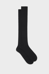 A pair of Bresciani 'Lupo' long socks in an black wool blend, with a ribbed knit texture.
