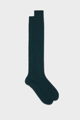 A pair of Bresciani 'Lupo' long socks in an green wool blend, with a ribbed knit texture.