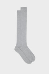 A pair of Bresciani 'Lupo' long socks in a light grey wool blend, with a ribbed knit texture.