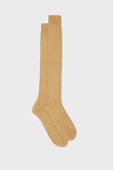 Bresciani Massimo long socks in 100% Pima cotton, not mercerized for superior softness, with a ribbed knit texture and a solid tan color.