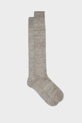 Bresciani Valerio long socks in a linen-nylon blend, with a solid brown color and a ribbed knit texture.