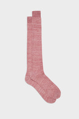 Bresciani Valerio long socks in a linen-nylon blend, with a solid red color and a ribbed knit texture.
