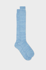 Bresciani Valerio long socks in a linen-nylon blend, with a solid sky color and a ribbed knit texture.