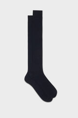 Bresciani 'Campidoglio' socks in cashmere, with a ribbed knit and a solid navy color.