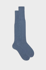 Bresciani Lorenzo long socks in extrafine mercerised Egyptian cotton, in a solid blue melange color.