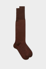 Bresciani Fabio long socks in extrafine mercerised Egyptian cotton, with a brown orange pindot pattern.