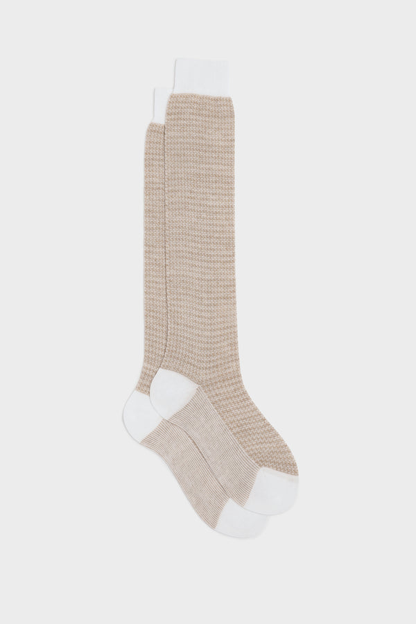 SOCKS ATTILIO. 75% COTTON, 25% LINEN, WHITE-BEIGE