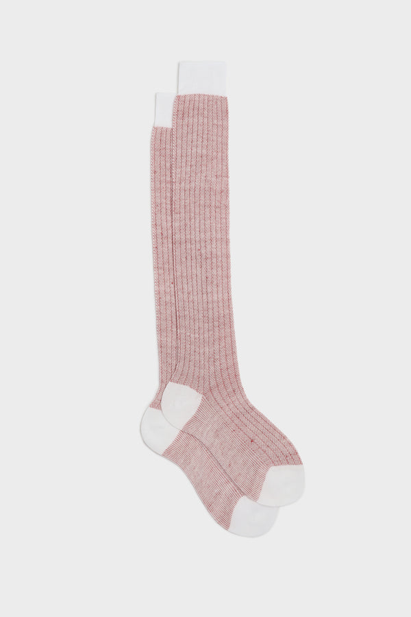 SOCKS MICHELE. 75% COTTON, 25% LINEN, WHITE - RED