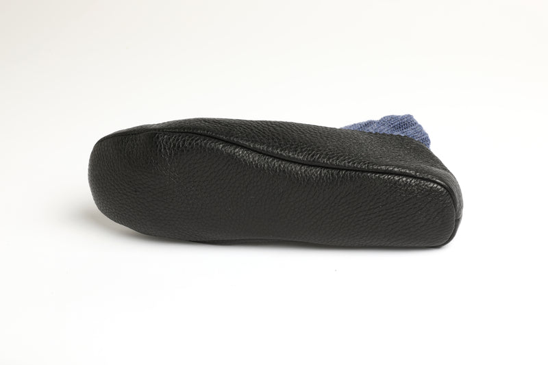 SLIPPERS.CASHMERE, LEATHER, BLUE.