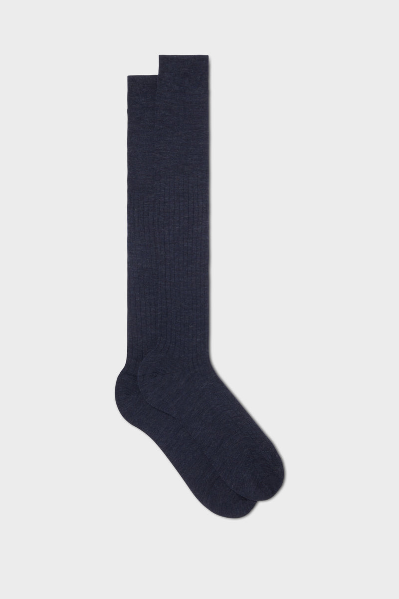 CALZA ASCANIO. 80 % LANA 20% POLIAMMIDE, DEEP BLUE.