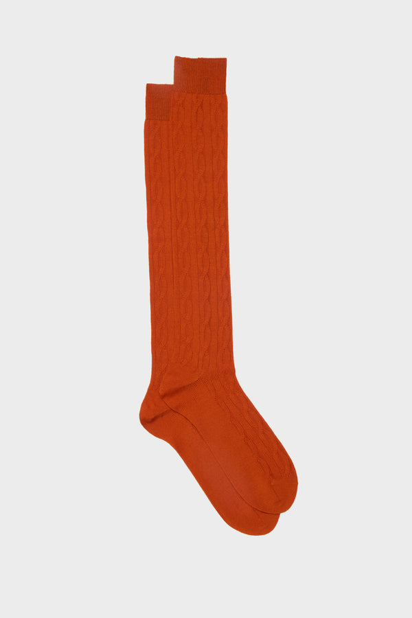 SOKS BIAGIO WITH BRAID. WOOL 90% POLYAMIDE 10%, ORANGE.