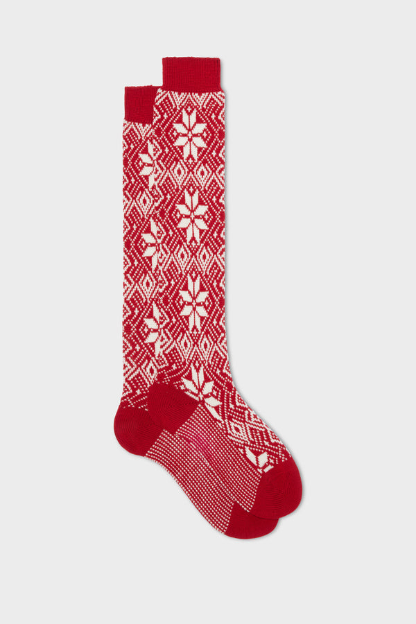 CALZA BOREA, 90%LANA 10%NYLON, RED - WHITE.
