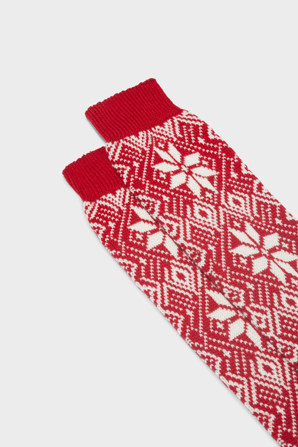 CALZA BOREA, 90%LANA 10%NYLON, RED - WHITE.