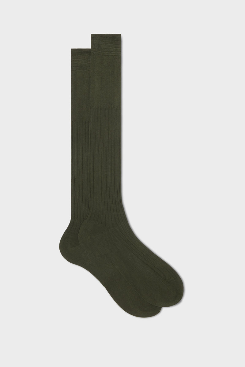 CALZA CESARE. 100% COTONE,TINTA UNITA, OLIVE.