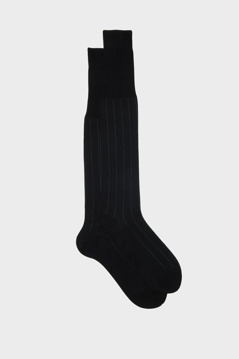 SOCKS LEONE. 100% COTTON. PINSTRIPES, BLACK