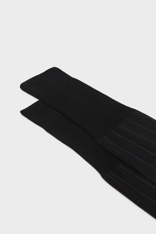 SOCKS LEONE. 100% COTTON. PINSTRIPES, BLACK