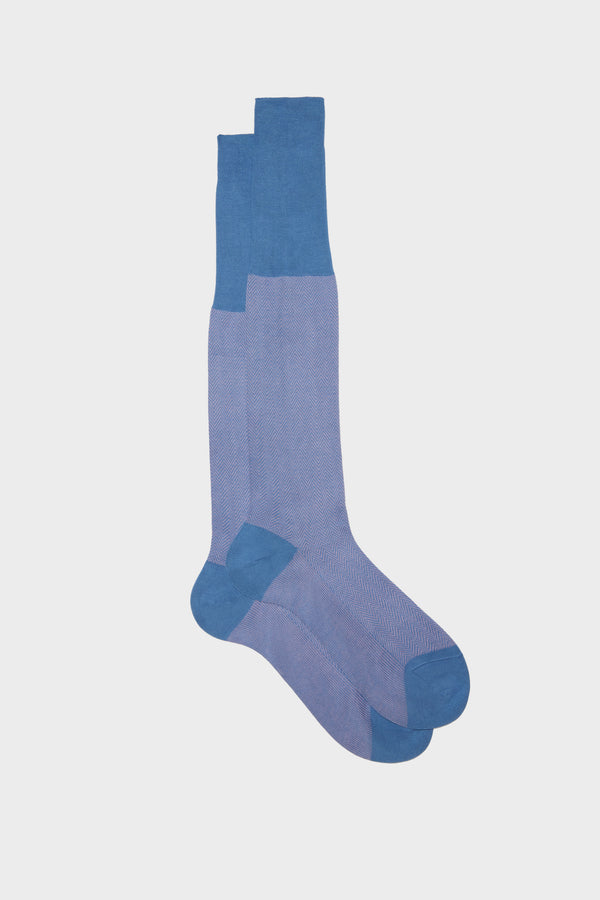 SOCKS GIULIO. 100% COTTON. HERRINGBONE, LIGHT BLUE - PINK.