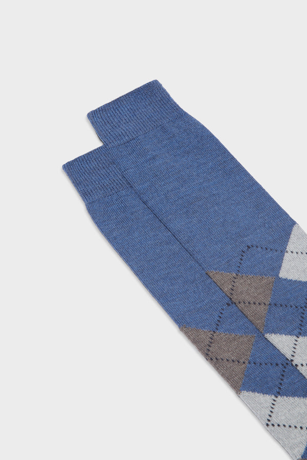 SOCKS LAPO, 90% WOOL 10% POLYAMIDE, ARGYLE, BLUE - LIGHT BLUE - LIGHT BROWN - GREY.