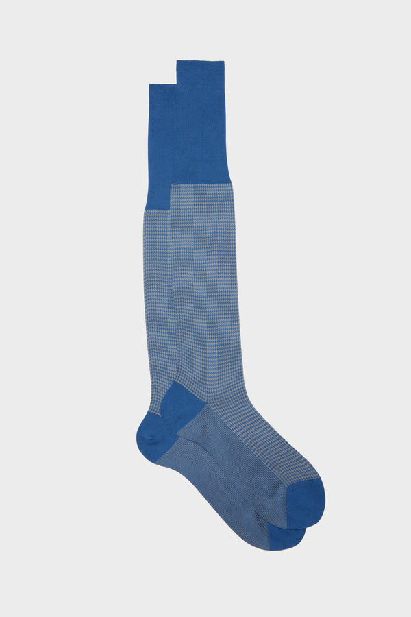 SOCKS LEO. 100% COTTON. HOUNDSTOOTH,  CORNFLOWER - ALUMINIUM.