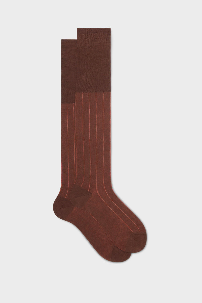 SOCKS LEONE. 100% COTTON. PINSTRIPES, RUST.