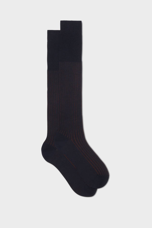 SOCKS PIETRO, 60% WOOL 25% COTTON 15% NYLON, NAVY BLUE - BURNT.