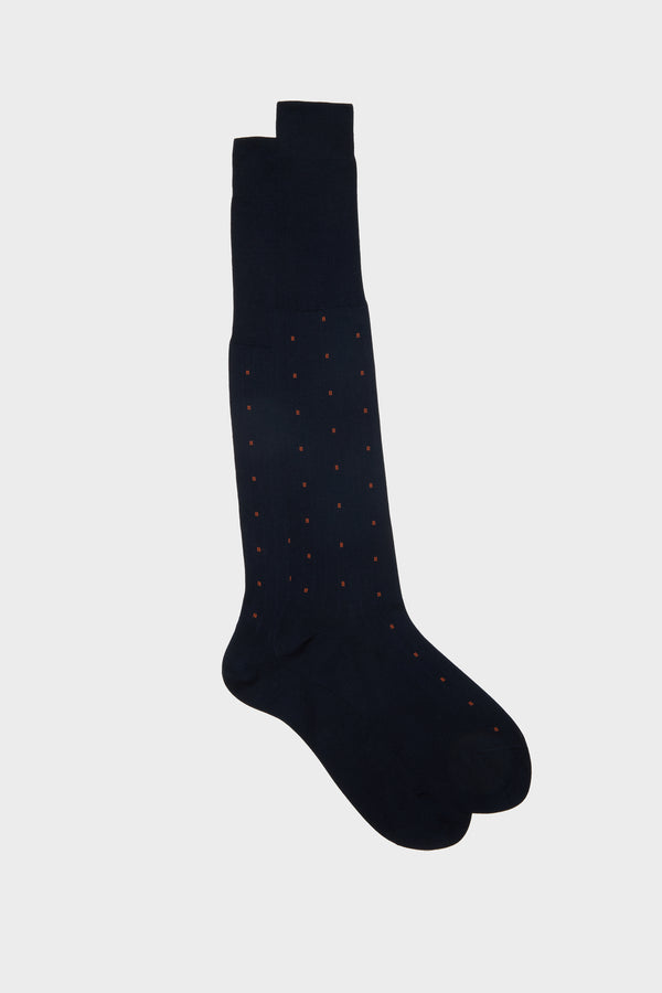 CALZA RENATO, 100% COTONE, NAVY - ORANGE.