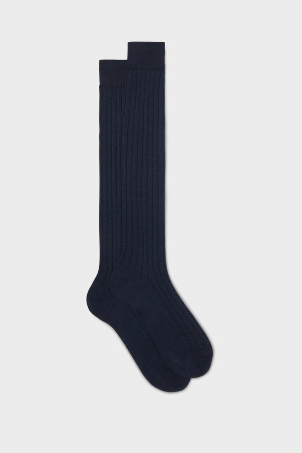 SOCKS VALERIO. 90% LINEN, 10% NYLON,  SOLID COLOR, NAVY.